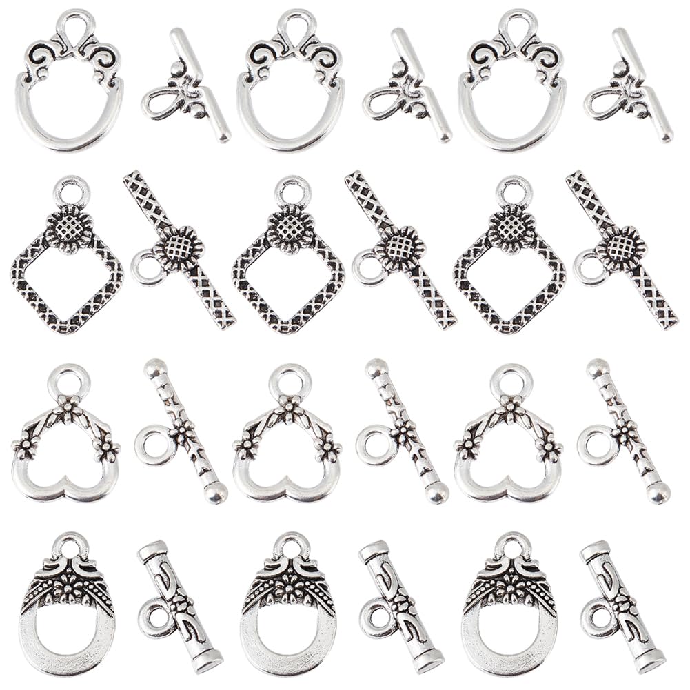 SUNNYCLUE 1 Box 100 Sets Toggle Jewelry Clasp Toggle Clasps Bracelet Closure Clasps Hollow Toggle Clasp Heart Round OT Clasp Silver IQ Clasps Connectors for Jewelry Making DIY Bracelets Necklace