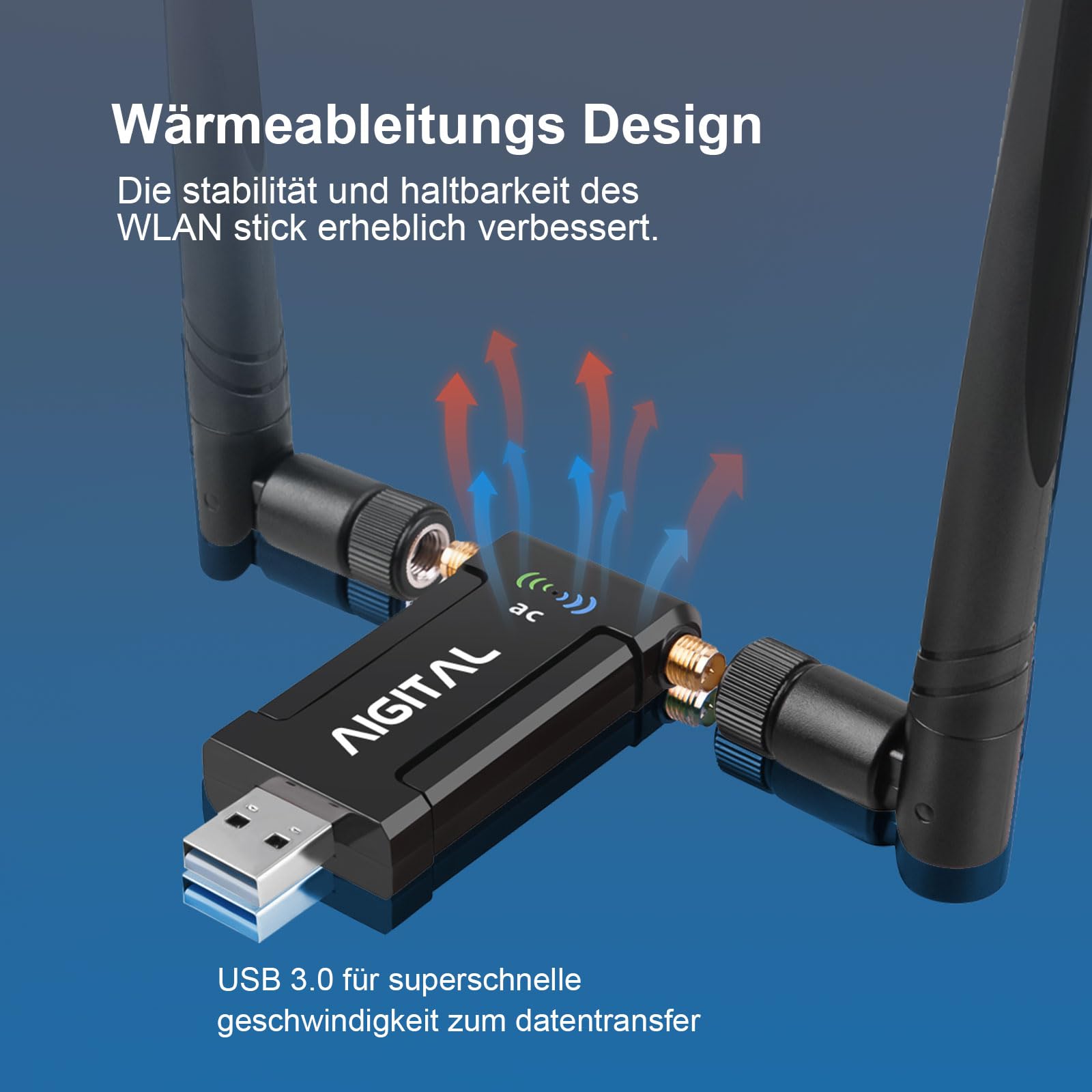 WLAN Adapter 1200Mbit/s, WLAN USB Stick DualBand 867Mbit/s (5GHz), 300Mbit/s (2,4GHz) WLAN Empfänger mit 2*5dBi Antenne und USB 3.0-Dockingstation mit 65cm kable für PC Desktop Laptop Windows/Mac OS 5