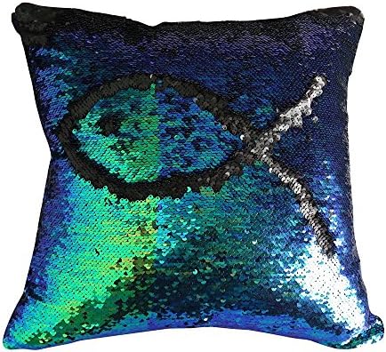 Mermaker Mermaid Pillow Sequins,16"x16" Two Tone Gliter Pillow Case Sofa Car Decorative Cushion Covers.multi green-black