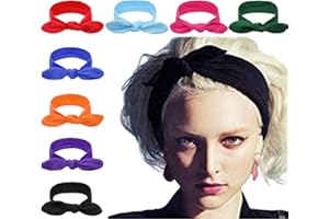 DRESHOW 8 Pack Bow Headbands for Women Girls Elastic Headwraps Knotted Headband Rabbit Ears Turban Non-Slip Sport Cute Hair A
