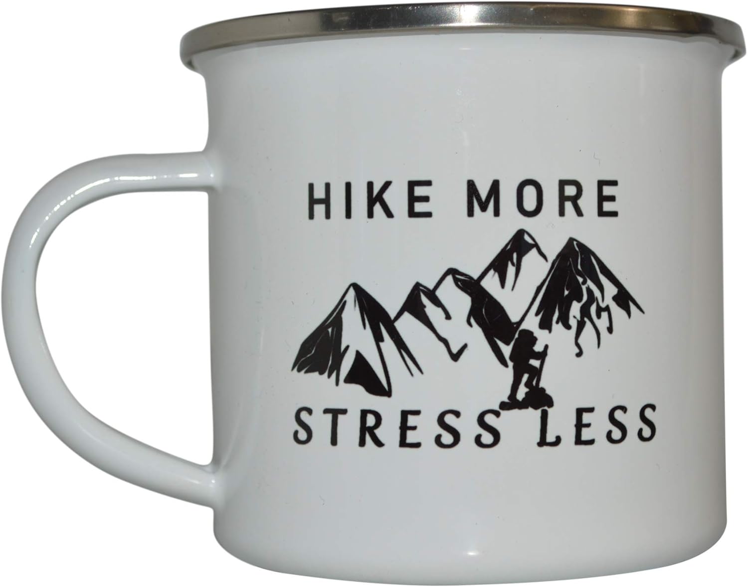 Funny Camp Mug Enamel Camping Coffee Cup Gift Hike More Stress Less