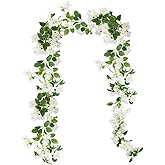 CISDUEO Artificial Cherry Blossom Flower Vine Hanging White Cherry Blossom Flower Silk Garland Hanging Vines Faux Flowers for Outdoors Spring Wedding Party Home Table Centerpiece Arrangement Decor