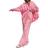 Verdusa Women's Linen Pants Striped Pants Streetwear Vacation Straight Leg Loose Trousers