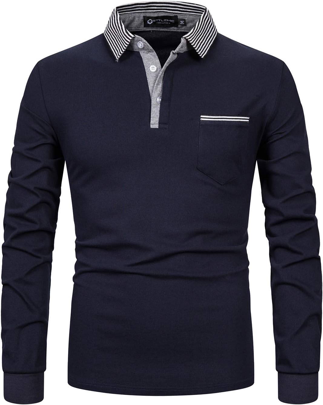 STTLZMC Men's Long Sleeve Polo Shirts Contrast Placket T-Shirt Golf Tennis T-Shirt