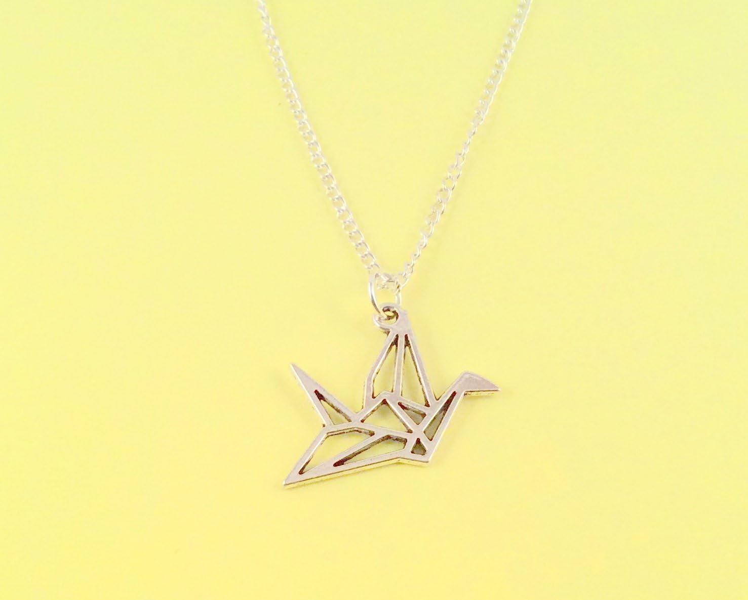 Origami Bird Necklace silver crane charm geometric