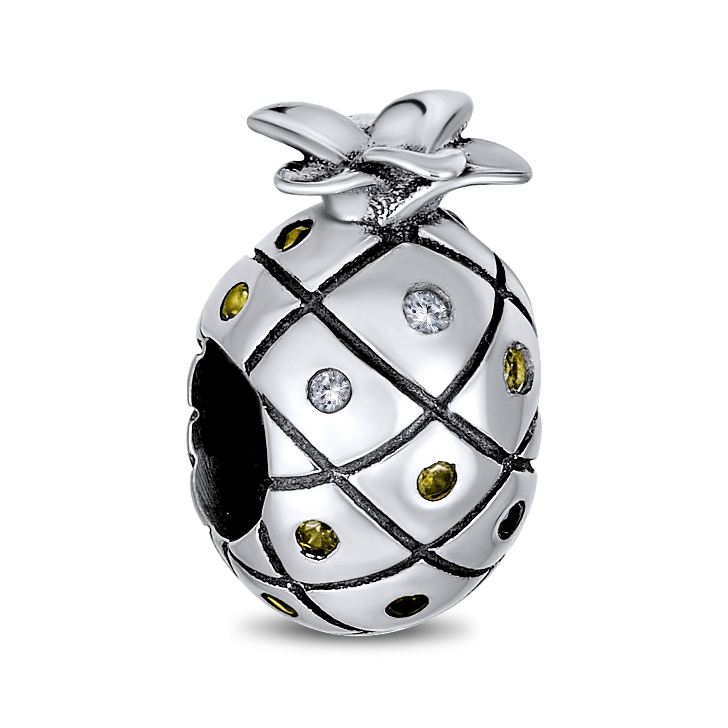 Bling Jewelry Tropical Vacation Pineapple Fruit Golden CZ Travel Charm Bead For Women .925 Sterling Silver Fits European Bracelet — image 1