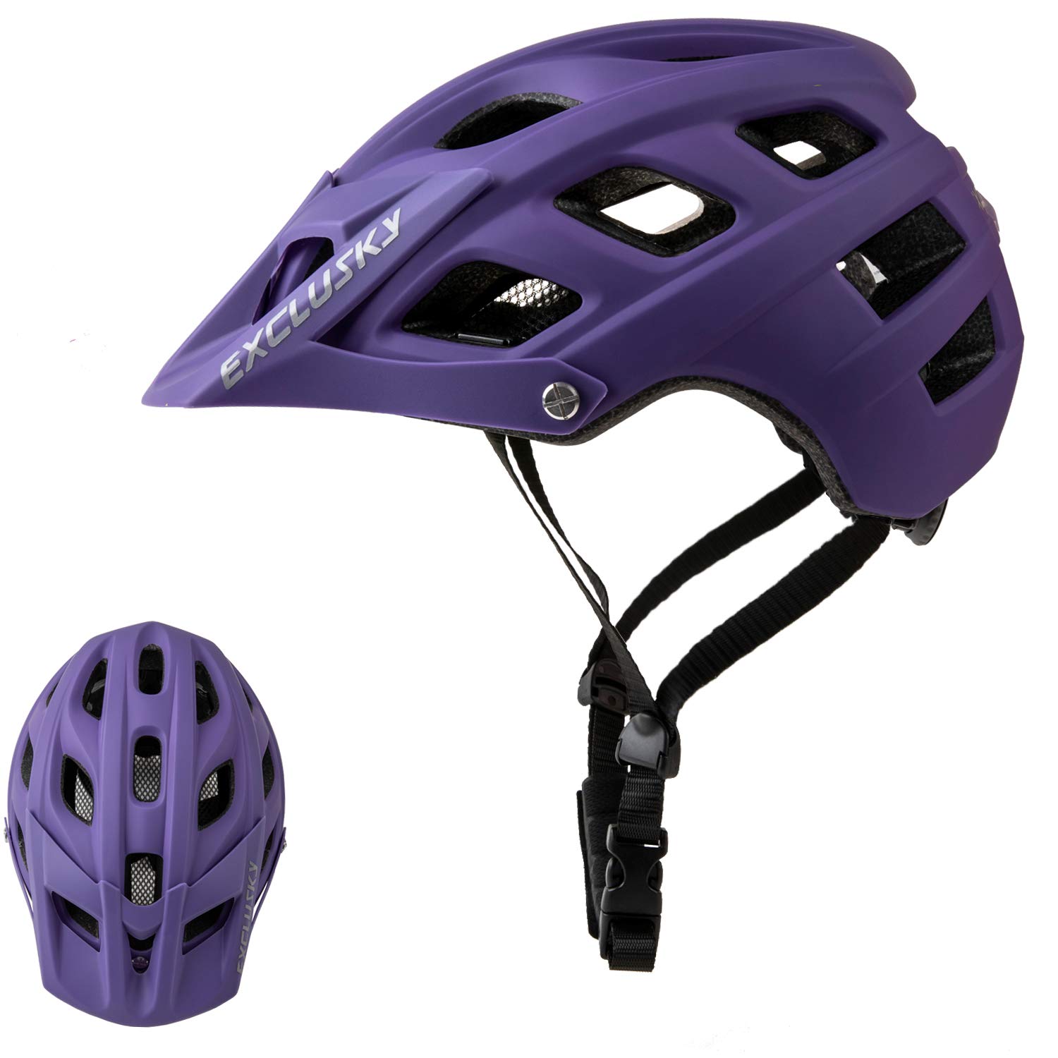 Exclusky Mountain Bike Helmet, Easy Attached Visor Safety Protection Comfortable Lightweight Cycling Mountain & Road Bicycle Helmets for Adult Men Women (purple)