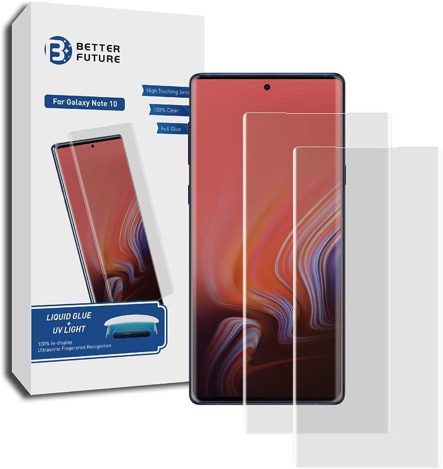 Glass Screen Protector for Samsung Galaxy Note 10,6.3-Inch,2 Pack,Curved Tempered Glass,Compatible with Ultrasonic Fingerprint Scanner,UV Glass
