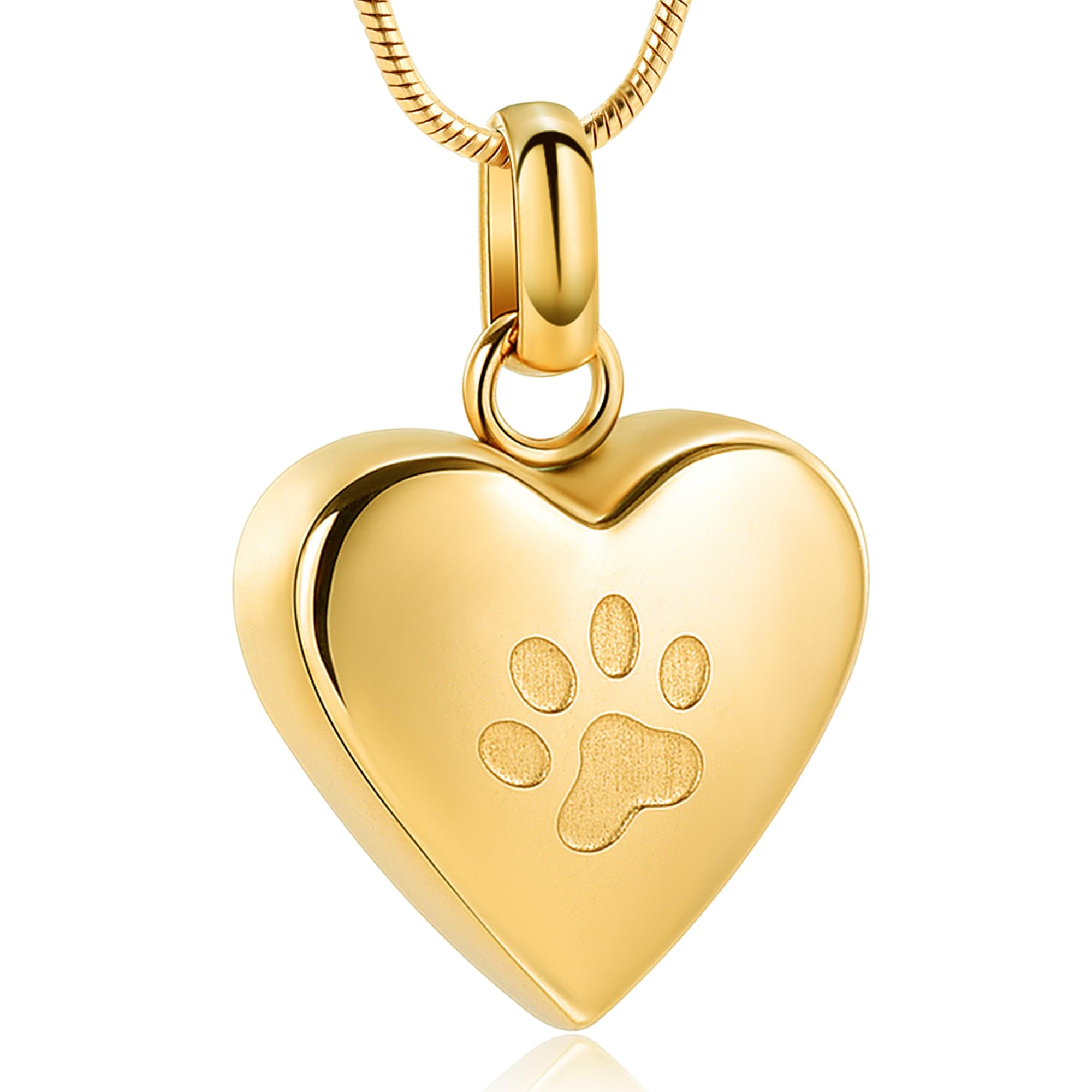 VCCWYQK Cremation Jewelry for Ashes for Dog Paw Print Pet Heart Urn Necklace for Pet Memorial Keepsake Jewelry (A-Gold)