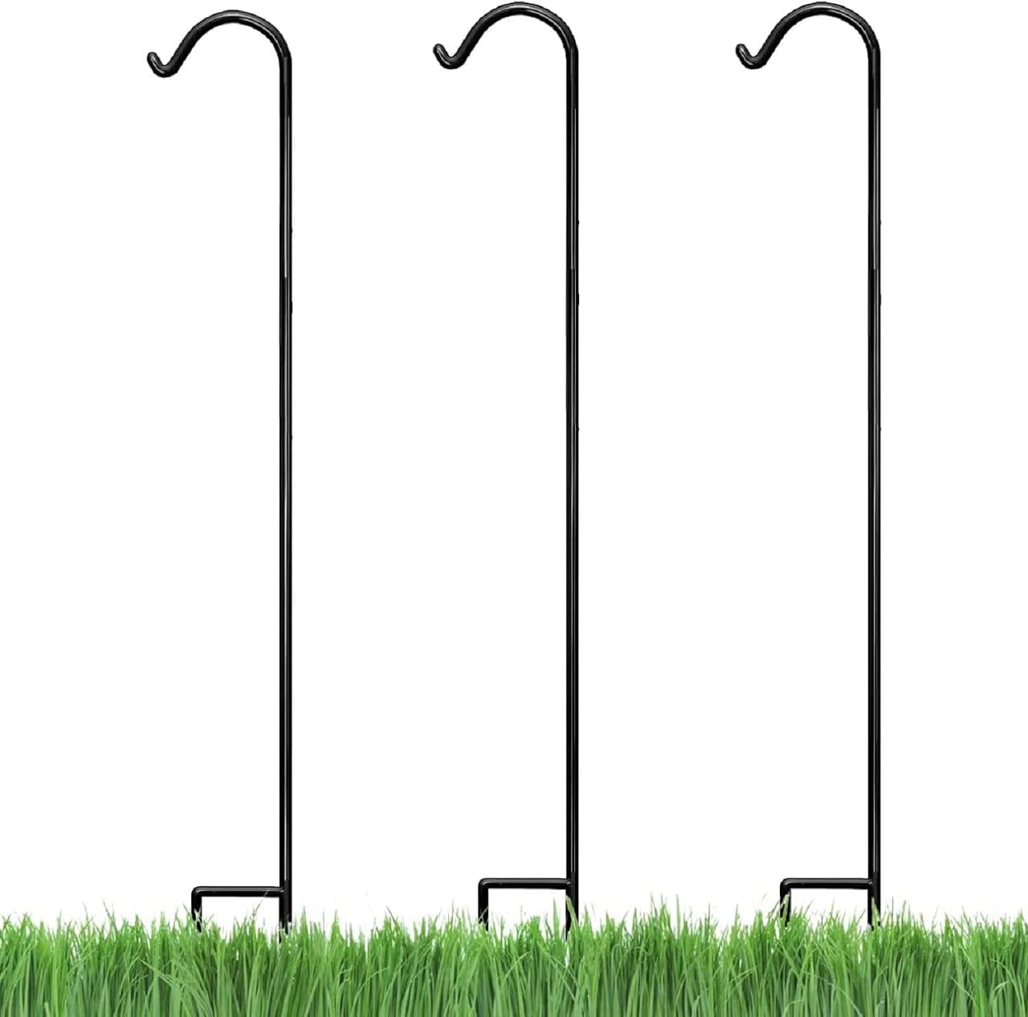 Outdoor Shepherd's Hooks - Ashman Black Shepherd Hook 92 Inch (Pack of 3), 1/2-Inch Thick, Solid Metal Single Piece Hook, Super Strong, Rust Resistant, Hanging Plant Baskets, Heavy Bird Feeders & More.