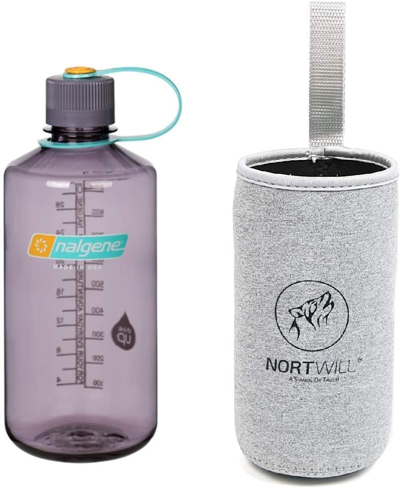 Nortwill - Nalgene Water Bottle Set - Tritan Narrow Mouth 32oz Water Bottle BPA-Free Travel Bottles - with Insulated Bottle Sleeve