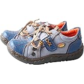 TMA EYES Vintage Platform Leather Shoes Hook and Loop Lace Up Closure Comfort Oriented Casual Style