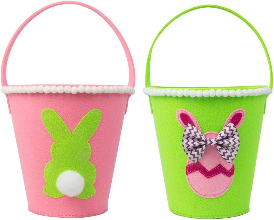 Art Beauty Easter Basket Bunny Bags Egg Hunt Baskets for Kids Rabbit Buckets for Party Favor Festival Supplies (Pack of 2)