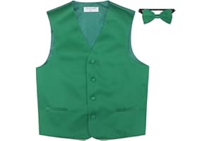 VESUVIO NAPOLI BOY'S Dress Vest & BOW Tie Solid EMERALD GREEN Color BowTie Set