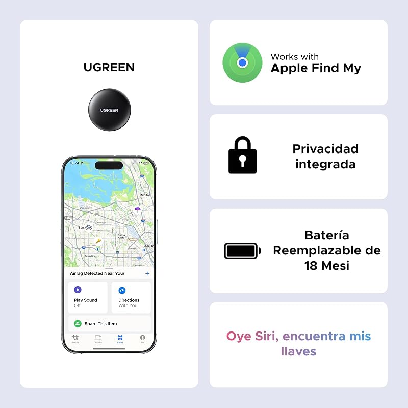 UGREEN FineTrack Mini Tag Locator Bluetooth SmartTag Tracker Suporte iOS 18 Mês Battery Tracker Compatível com Find My for Keys Bagagem Carteira Bicicleta Mochila Bag (2 peças)