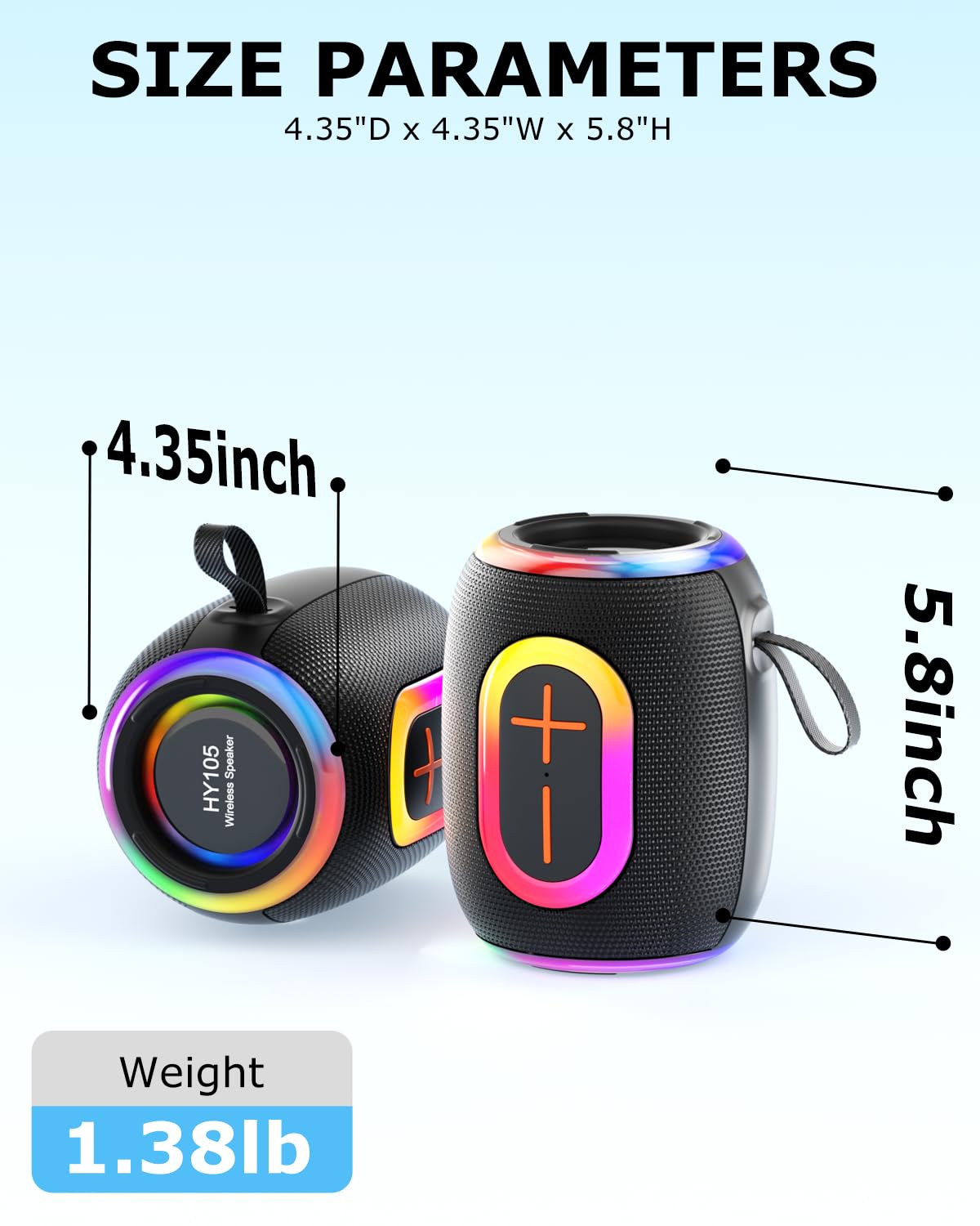 Foseener Portable Bluetooth Speaker with Stereo Sound, IPX5 Waterproof Wireless Speakers, 6 RGB LED Modes, Up to 20H Playtime, BT5.3, TWS Pairing, for Home/Bathroom/Party/Outdoor/Beach, Gift Ideals - Image 9