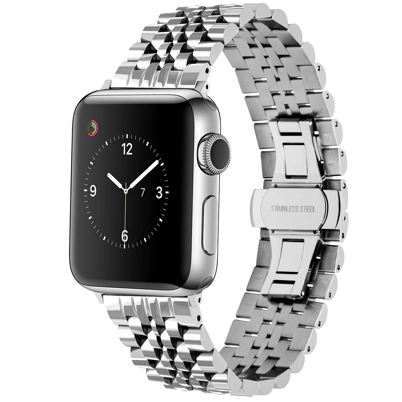 Juntan Smart Watch Strap Stainless Steel Compatible for Apple Watch 38mm 40mm iWatch Series 6 5 4 3 2 1 SE Sport Watch Band for Women Men Metal Watch Belt Silver