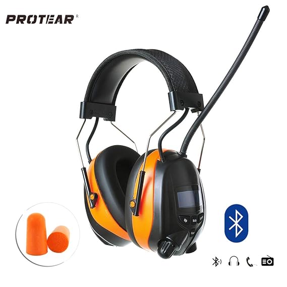 PROTEAR Drahtloser Bluetooth & AM FM Radio Gehörschutz Orange mit wiederaufladbarer Lithiumbatterie, SNR 30dB Elektronischer 