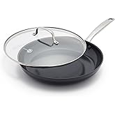 GreenPan Chatham Black Prime Midnight Hard Anodized Healthy Ceramic Nonstick, 12" Frying Pan Skillet with Lid, PFAS-Free, Dis
