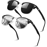 LINVO Polarized Semi Rimless Sunglasses for Men Women, Classic Retro Shades Half Frame Driving Sun Glasses UV Protection