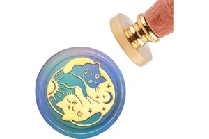 CRASPIRE Cat Wax Seal Stamp Moon Sealing Wax Stamps 30mm Retro Vintage Wood Stamp Removable Brass Head for Wedding Invitation