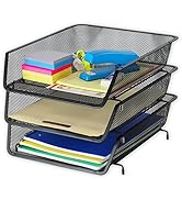 3 Pack - Stackable Desk File Document Letter Tray Organizer, Black