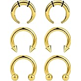 Ftovosyo 6Pcs PA Ring Horseshoe Circular Barbell 316L Surgical Steel Internally Threaded 2G 4G 6G 8G 10G 12G 14G 16G Septum Ring Kit Pierced Jewelry for Women 10mm 12mm 14mm 16mm