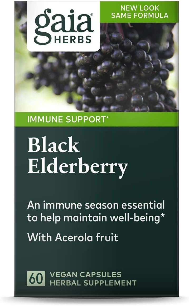 Gaia Herbs, Black Elderberry, Organic Sambucus Elderberry Extract for Daily Immune and Antioxidant Support, Vegan Powder Capsules, 60 Count: Health & Personal Care