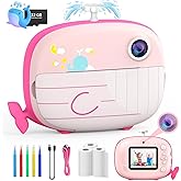 Usteetic Kids Instant Print Camera - 12MP Ink Free Printing for Kids Aged 3-10 - Selfie Camera for Boys & Girls - Pink
