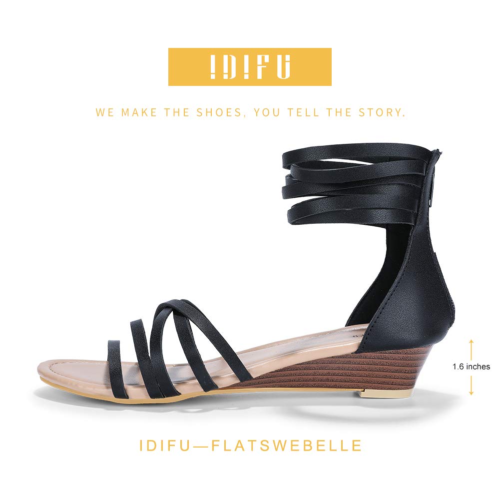 IDIFU Women's Belle Comfy Strappy Low Wedge Sandals Open Toe Ankle Strap Flat Gladiators Shoes with Zipper (6.5 M US… - Image 3