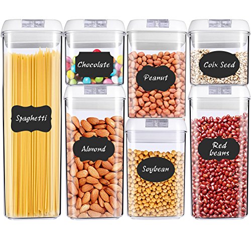 Air-Tight Food Storage Container Set - MCIRCO 7 Pieces Set Food Container with Bonus 20pcs Chalkboard Labels - Durable Plastic BPA Free - Easy Lock Lids to Keep Food Fresh