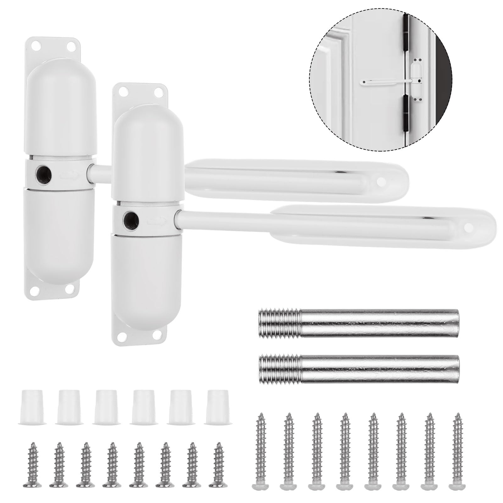 Photo 1 of Oungy 2 PCS Automatic Door Closer Safety Spring Door Closer 4-1/2 Inch Door Closer Auto Adjustable Closing Door Hinge Easy to Install to Convert Hinged Doors to Self-Closing, White