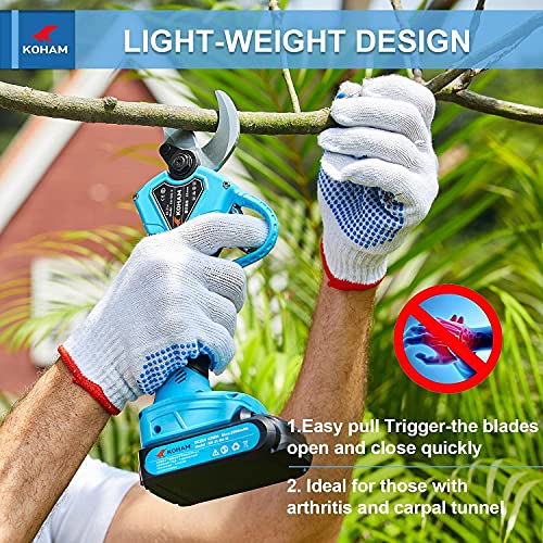 KOHAM Professional Cordless Electric Pruning Shears with 2pcs Backup Rechargeable 2Ah Lithium