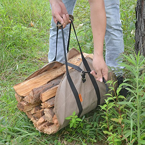 DUANGMUERS Waxed Canvas Log Carrier, Durable Firewood Tote Bag, Fireplace/Stove Accessory, Washable Heavy Holder with Handle for Camping (39"x18")