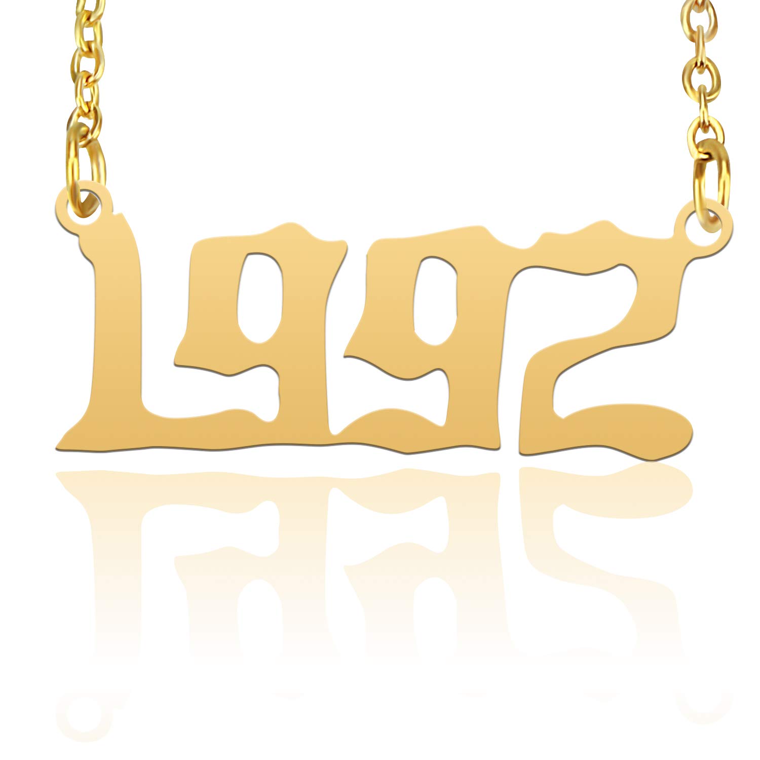 Personalized Birth or Important Years Necklace,Year Number in Old English Font Pendant Necklace Birthday Gift Charm Friendship Necklace Jewelry for Women Girl (1992)