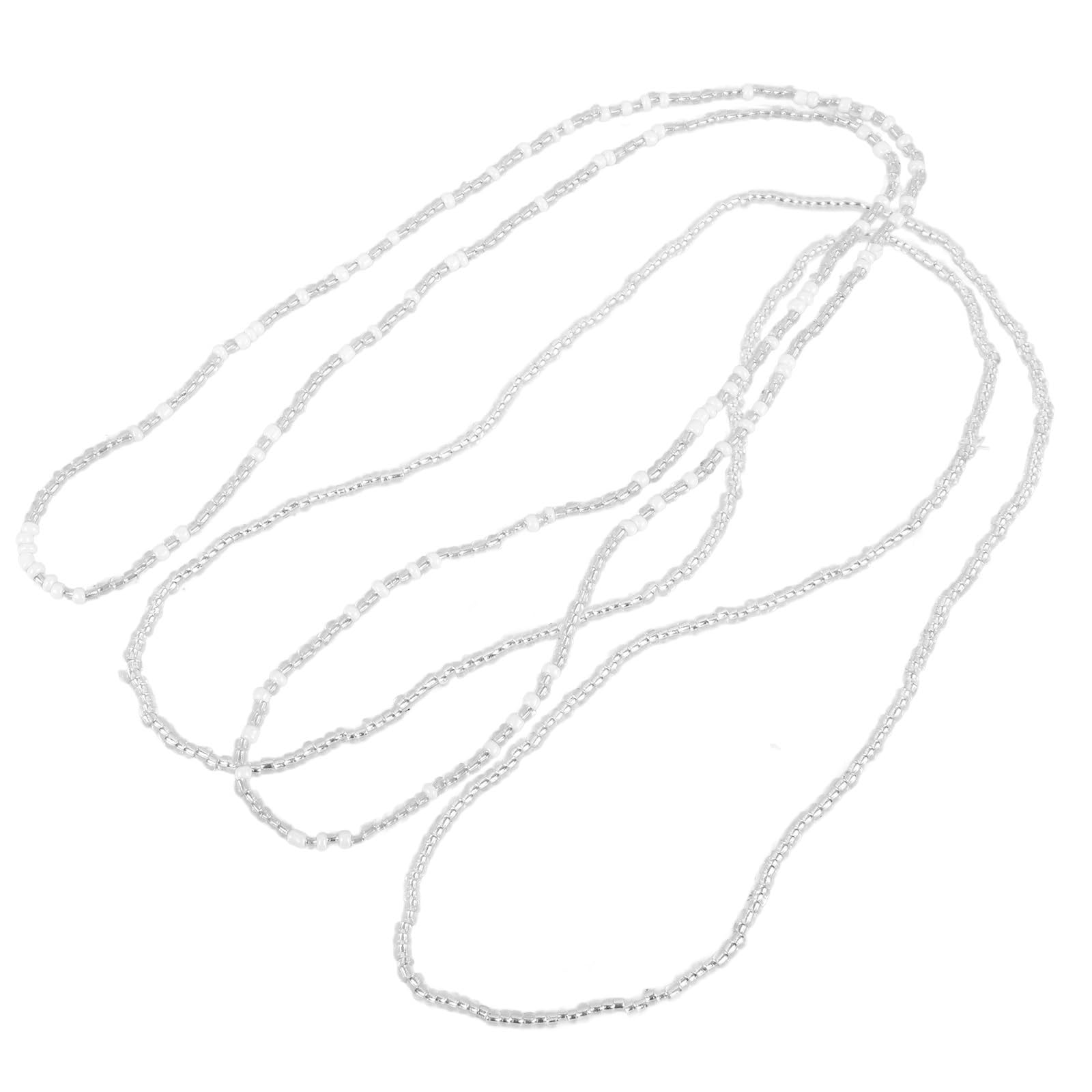 Holibanna Waist Beads Set Multi Color Belly Bead Waist Beads Beaded Body Chain African Waist Bead Also Wear As Necklace Bracelet or Anklet 2pcs (Silver Set)