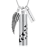 zeqingjw Cremation Jewelry Butterfly Cylinder Urn Necklace for Ashes Stainless Steel Keepsake Ash Holder Funeral Pendant of Loved Ones