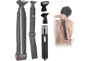 ETbyto Back Shavers for Men Long Handle,Multifunctional Self-Service Electric Back Hair Razor with Adjustable Handle,Men's Back Shaver wiht Nose Hair Trimmer Set and 2 Shock Absorber Flex Heads
