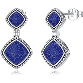 BETHZA Natural Lapis Lazuli Earrings 925 Sterling Silver Genuine Blue Lapis Drop Dangle Earrings Jewelry Gifts for Women