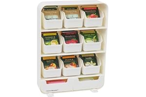 Mind Reader Bag, Tea Station Organizer Countertop Storage, Kitchen, Plastic, 10.25"L x 3.25"W x 13.75"H, White