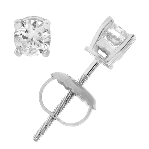 1/3 cttw SI2-I1 Clarity AGS Certified Diamond Earrings 14K White Gold With Screw Back