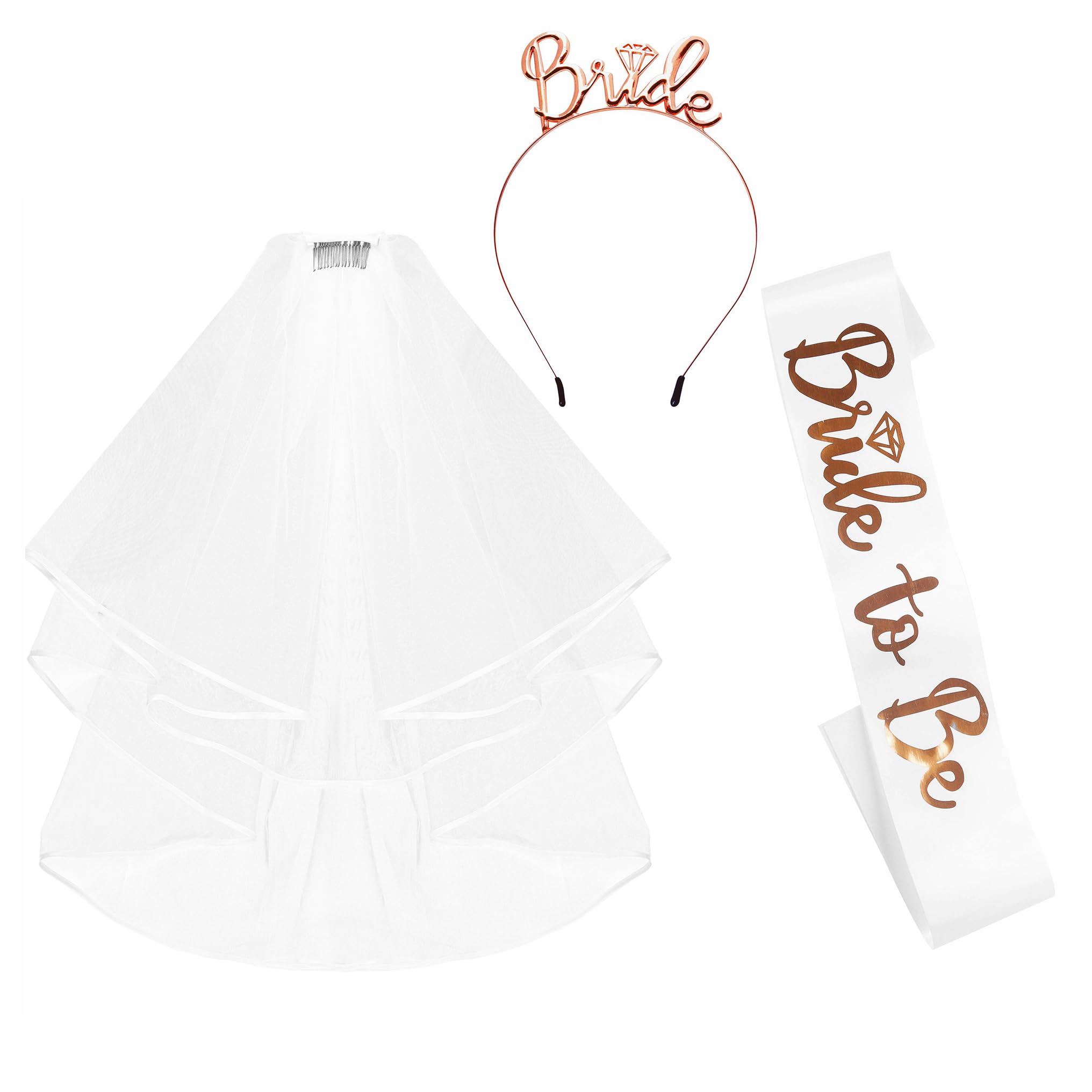 Bride to Be Sash and Bride Tiara Veil Hen Party Accessories Set, Wedding Bride Sash and Veil Tiara Headband Hen Do Accessories for Wedding Bridal Shower Hen Party Decorations White