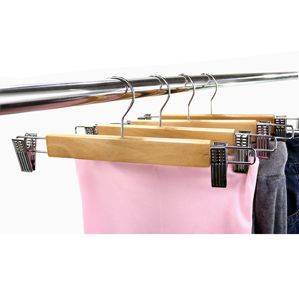 LOHAS Home 10Pack Natural Finish Wooden Pant Skirt Hangers with 2