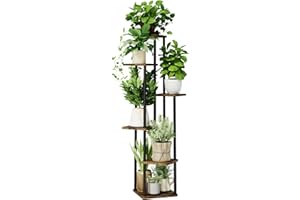 GENTINGBRO 6 Tiered Plant Stand Indoor Corner Plant Shelf for Multiple Plants for Patio Garden Balcony Living Room Bedroom, Tall Metal Flower Pots Stand Relaxing for Women Gift Brown Oak