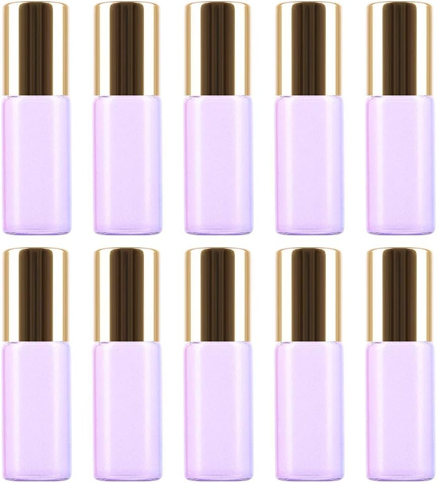 L&H Gadgets 10Pcs Essential Oil Roller Bottles 5ml Glass Refillable Dispensing Containers for Travel with Stainless Steel Roller Balls Perfect for Aromatherapy Essential Oils