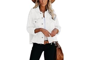 Jayscreate Women's Crop Denim Jacket Cotton Short Mini Ripped Cropped Oversized Jean Denim Jacket for Women with Pockets