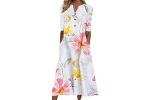 Sblioda Summer Dresses for Women 2024 Summer Boho Maxi Dress Short Sleeve V Neck Dresses Fashion Printed Dress with Pockets