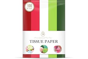 PREMIUM QUALITY GIFT WRAP PAPER Christmas Theme Tissue Paper for Gift Wrapping (5 Assorted Colors), Packaging, Floral, Birthday, Christmas, Halloween, DIY Crafts and More 15" X 20" 100 Sheets