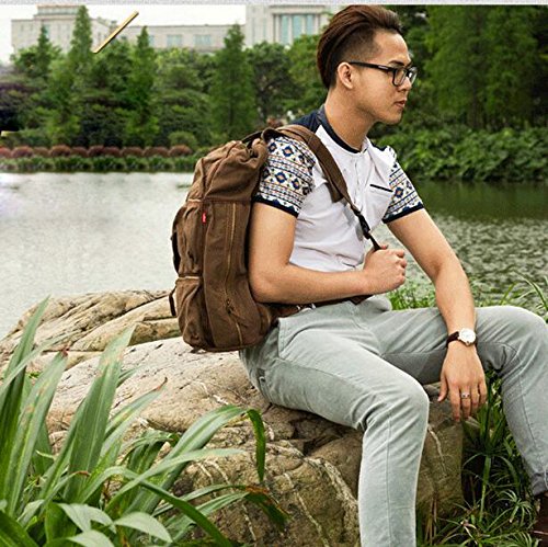 Cylinder Canvas Bag Travel Outdoor Hiking Bag Luggage Satchel Bag Should Bags(Khaki)