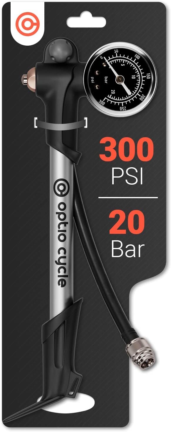 Optio Cycle Shock Pump With Pressure Gauge - 300 PSI / 20 Bar Maximum Pressure | MTB Suspension Pump For Fox Rockshox Manitou Suntour